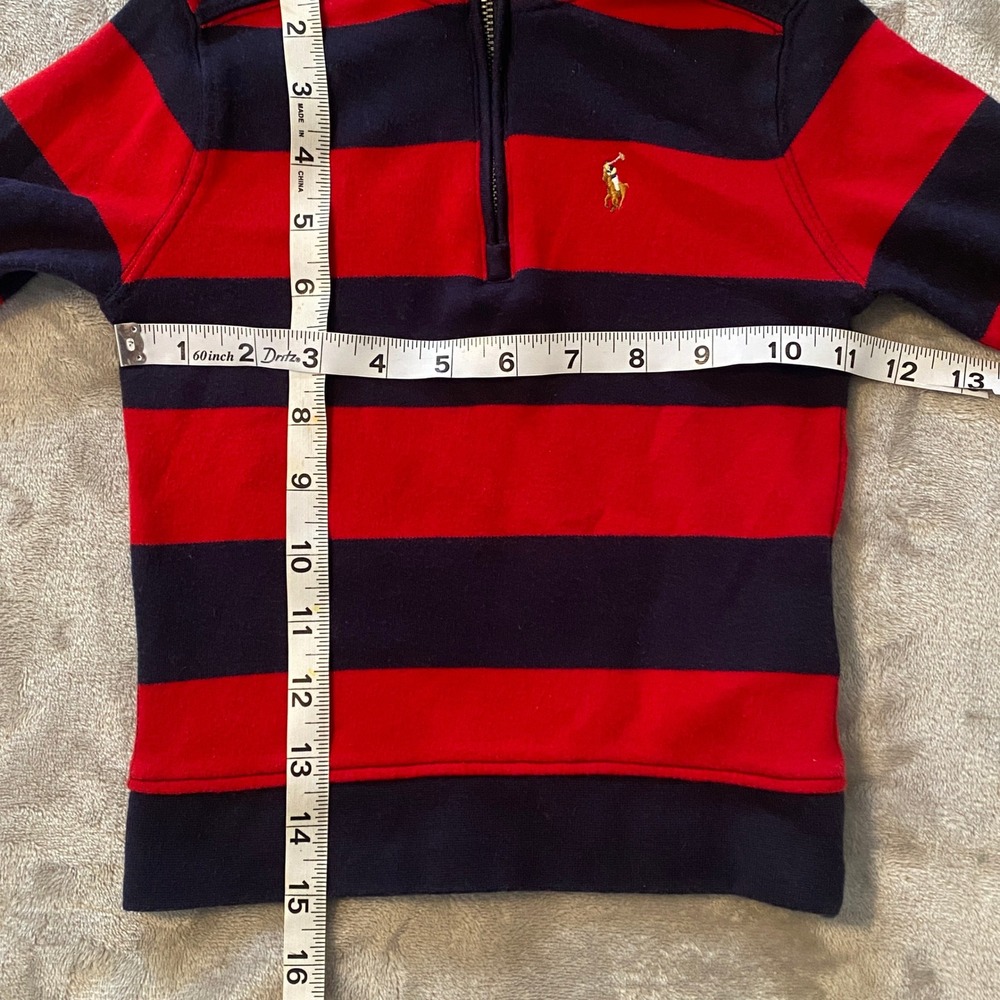 Polo Ralph Lauren Pullover Kids 3T Red Navy Blue Striped Quarter Zip Cotton Pony - Picture 8 of 8